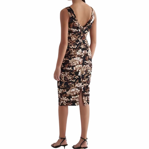 NWT Express Satin Floral Draped Neck Ruched Midi Sheath Dress Size 2 - Picture 3 of 12